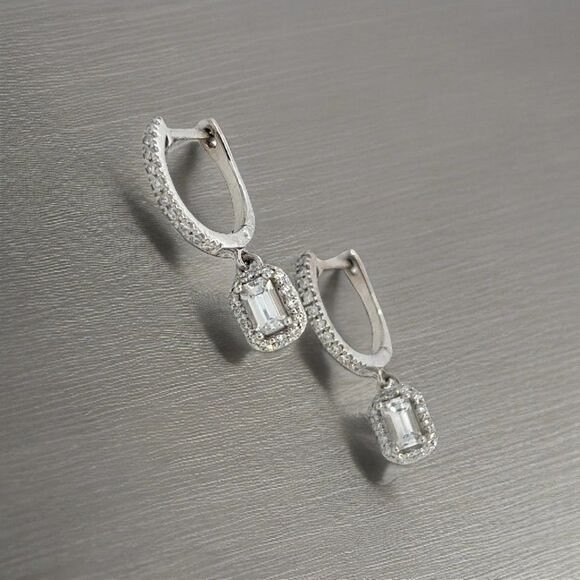 Natural Sapphire Diamond Dangle Earrings 14k WG 1.16 TCW Certified 211177 - Picture 7 of 16